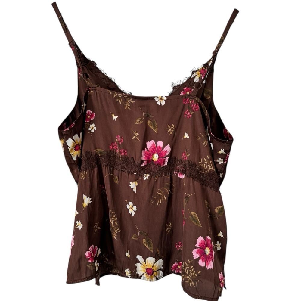 Old Navy Brown Satin Babydoll Tank Top Size Medium Oriental Floral - Picture 2 of 6